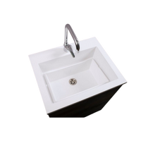 Mobile Lavatoio Sospeso Vasca Zeus in MineralMarmo Apertura a Cassettone 80x48x50 cm Olmo Scuro