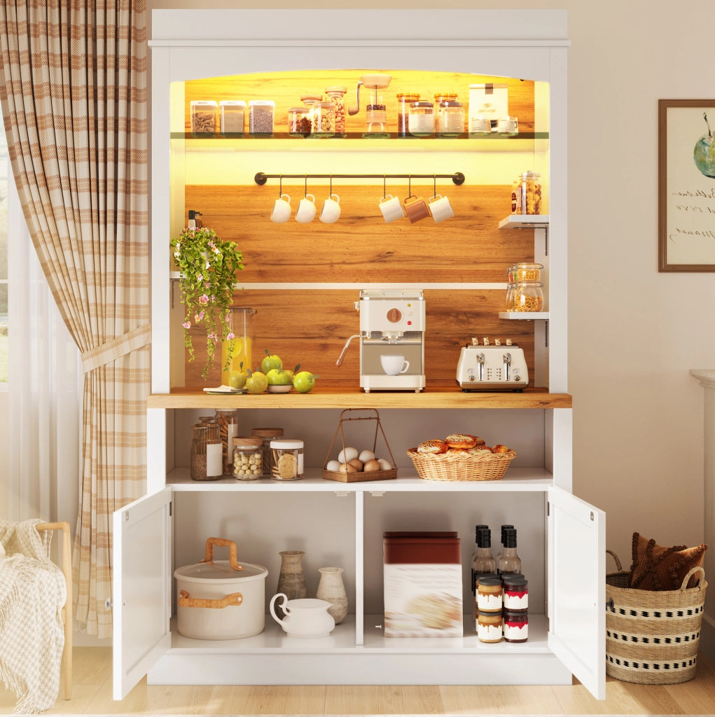 Mobile alto da cucina con LED RGB e ganci, bianco, 107x34x184 cm