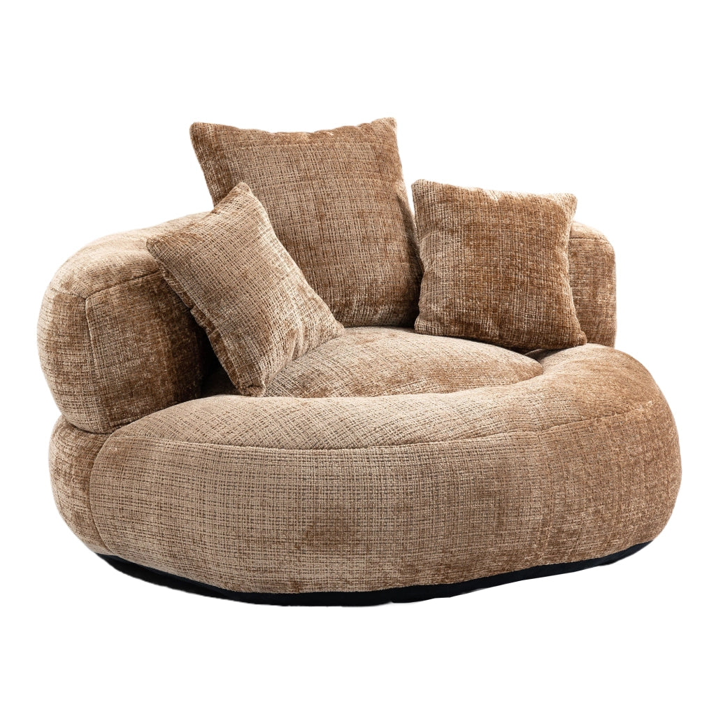 Poltrona Pouf Relax 1 Posto a Schienale Alto con Braccioli e 3 Cuscini Comfort Avvolgente in Ciniglia Caffè