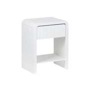 Comodino effetto legno scanalato 1 cassetto, 1 ripiano, bianco