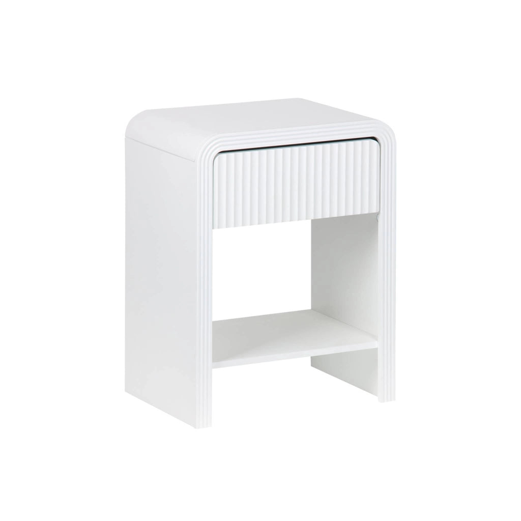 Comodino effetto legno scanalato 1 cassetto, 1 ripiano, bianco