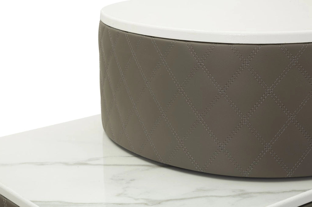 Toeletta Sharon Grigia con Puff 120x40x75 cm in Pino e MDF e Metallo e Plastica
