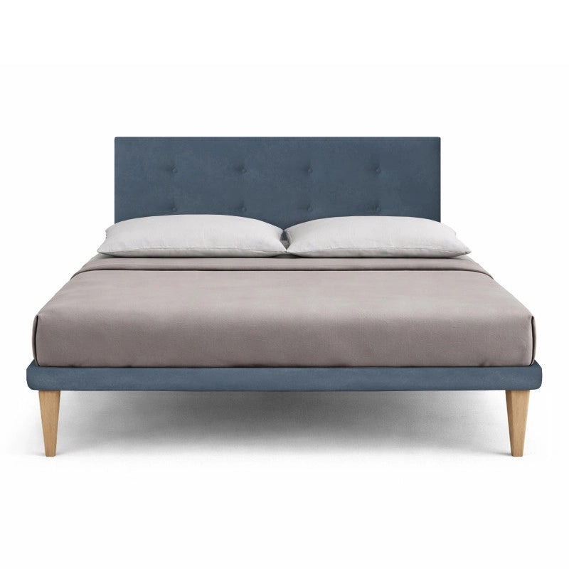 Letto imbottito Matrimoniale 180x200 cm Button - Con rete,Microfibra,Blu