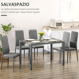 Set da Pranzo Tavolo e 4 Sedie in Similpelle Top in Vetro Temperato Grigio