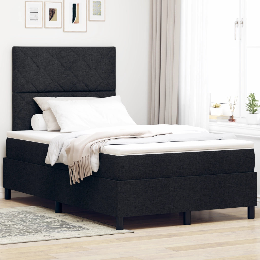 Letto Box Spring con Materasso e Luce LED Nero 120x190 cm Tessuto