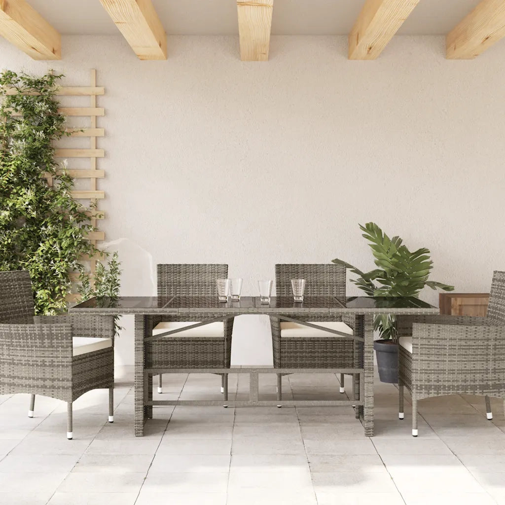 Tavolo da Giardino | Tavolino da esterno Piano in Vetro Grigio 190x80x74cm Polyrattan