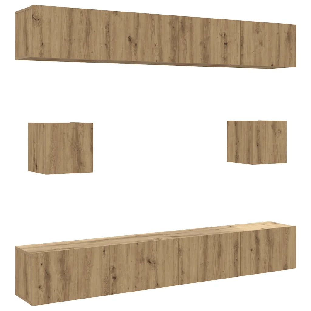 Set Mobile TV 6 pz | Armadietto TV | Mobile Porta TV Montato a Parete Rovere in Legno Multistrato