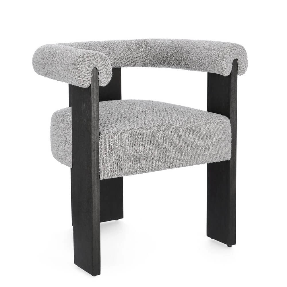 Sedia con Braccioli in Tessuto Bouclé e Struttura in Legno Nero - GORDON