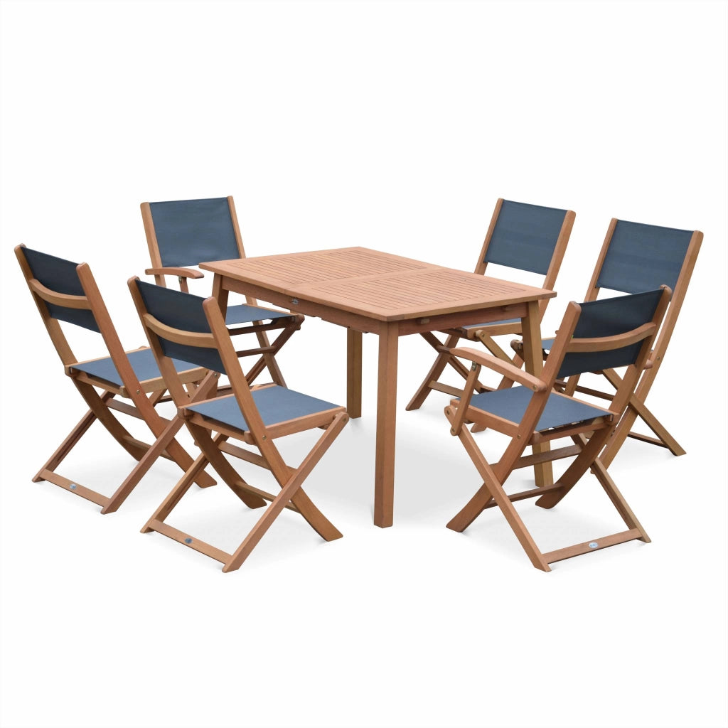 Set tavolo da giardino rettangolare allungabile in legno con 6 sedie,
