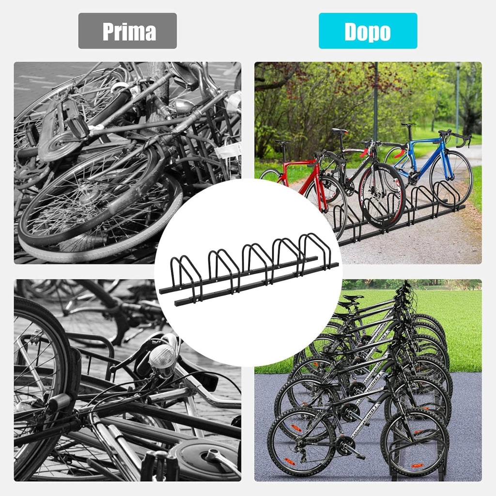Rastrelliera per Biciclette, Portabiciclette Parcheggio Organizzatore per 4/5/6 Bici, Parcheggio per Biciclette, Telaio d'Acciaio (Nero, 6 Bici)