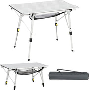 Tavolo da Campeggio Opzionabile - Tavolo da Campeggio Inclinabile - Tavolo da Campeggio Ripiegabile - Gambe Regolabili - Tavolo da Campeggio per Spiaggia Pesca Giardino BBQ - Argento