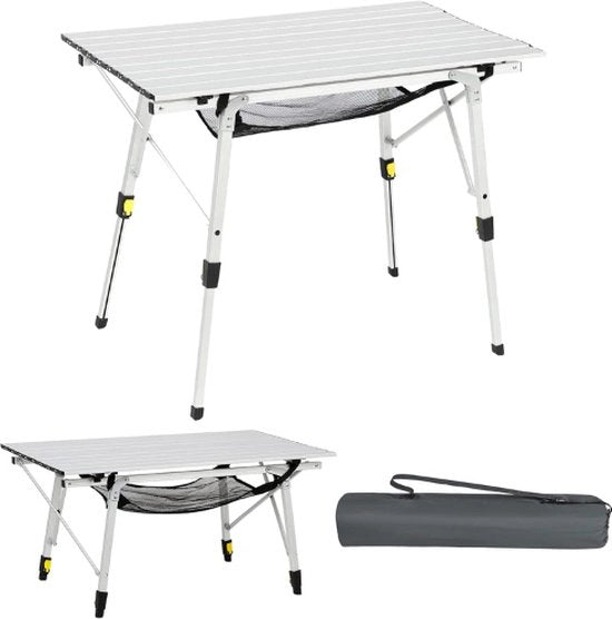 Tavolo da Campeggio Opzionabile - Tavolo da Campeggio Inclinabile - Tavolo da Campeggio Ripiegabile - Gambe Regolabili - Tavolo da Campeggio per Spiaggia Pesca Giardino BBQ - Argento