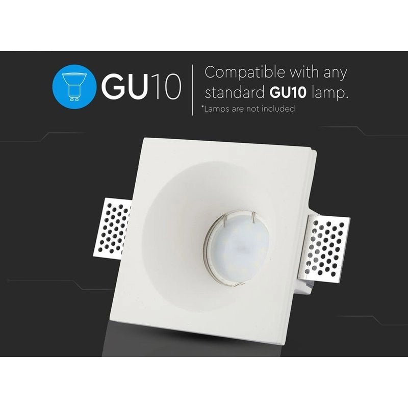 Portafaretto Lampada Led GU10 Da Incasso A Scomparsa Corpo Quadrato 100X100mm In Gesso Bianco Verniciabile SKU-3696