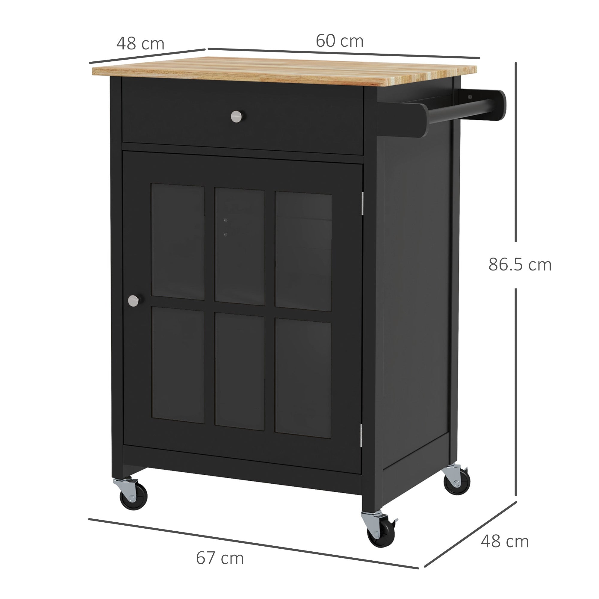 Carrello da Cucina con Cassetto Armadietto e Portasciugamani 67x48x86,5 cm in Legno Nero e Rovere