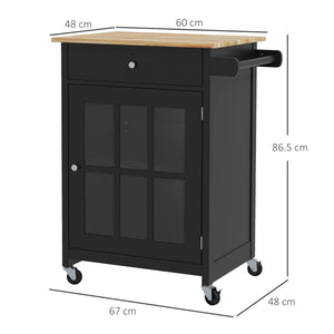 Carrello da Cucina con Cassetto Armadietto e Portasciugamani 67x48x86,5 cm in Legno Nero e Rovere