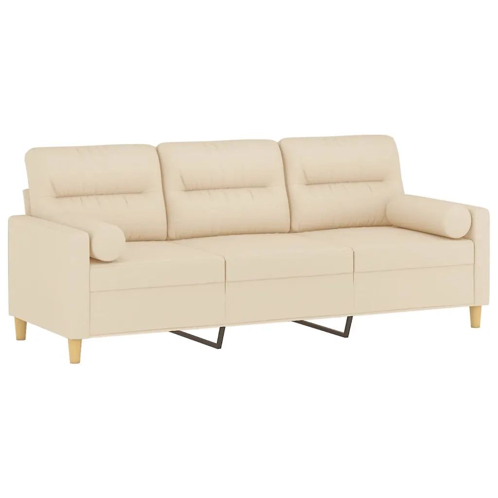 Divano | Divano da soggiorno | Sofa a 3 Posti con Cuscini Crema 180 cm in Tessuto