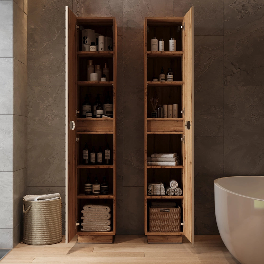 Vicco Armadio per il bagno Rovere/cashmere con struttura in piastrelle 33 x 186 cm con 2 porte