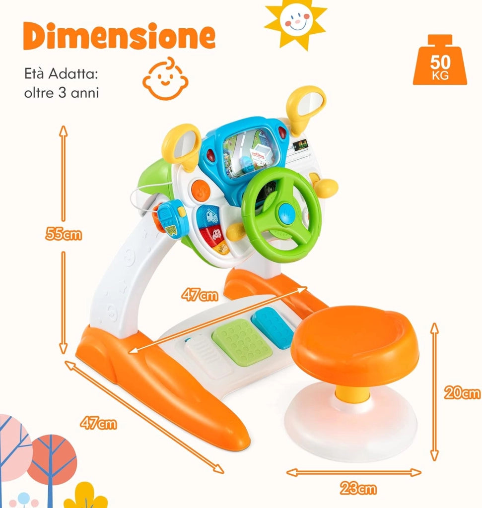 Volante per Bambini Educativa, Simulazione Volante di Guida Giocattolo con Sgabello, Luce Musica, Giocattoli Musicali per la Prima Educazione, Regalo per Bambini