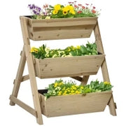 Fioriera da Giardino a 3 Livelli con Feltro Drenante Geotessile, in Legno di Abete, 71x61x77 cm