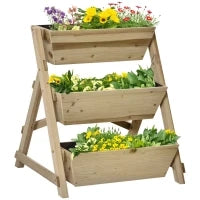 Fioriera da Giardino a 3 Livelli con Feltro Drenante Geotessile, in Legno di Abete, 71x61x77 cm