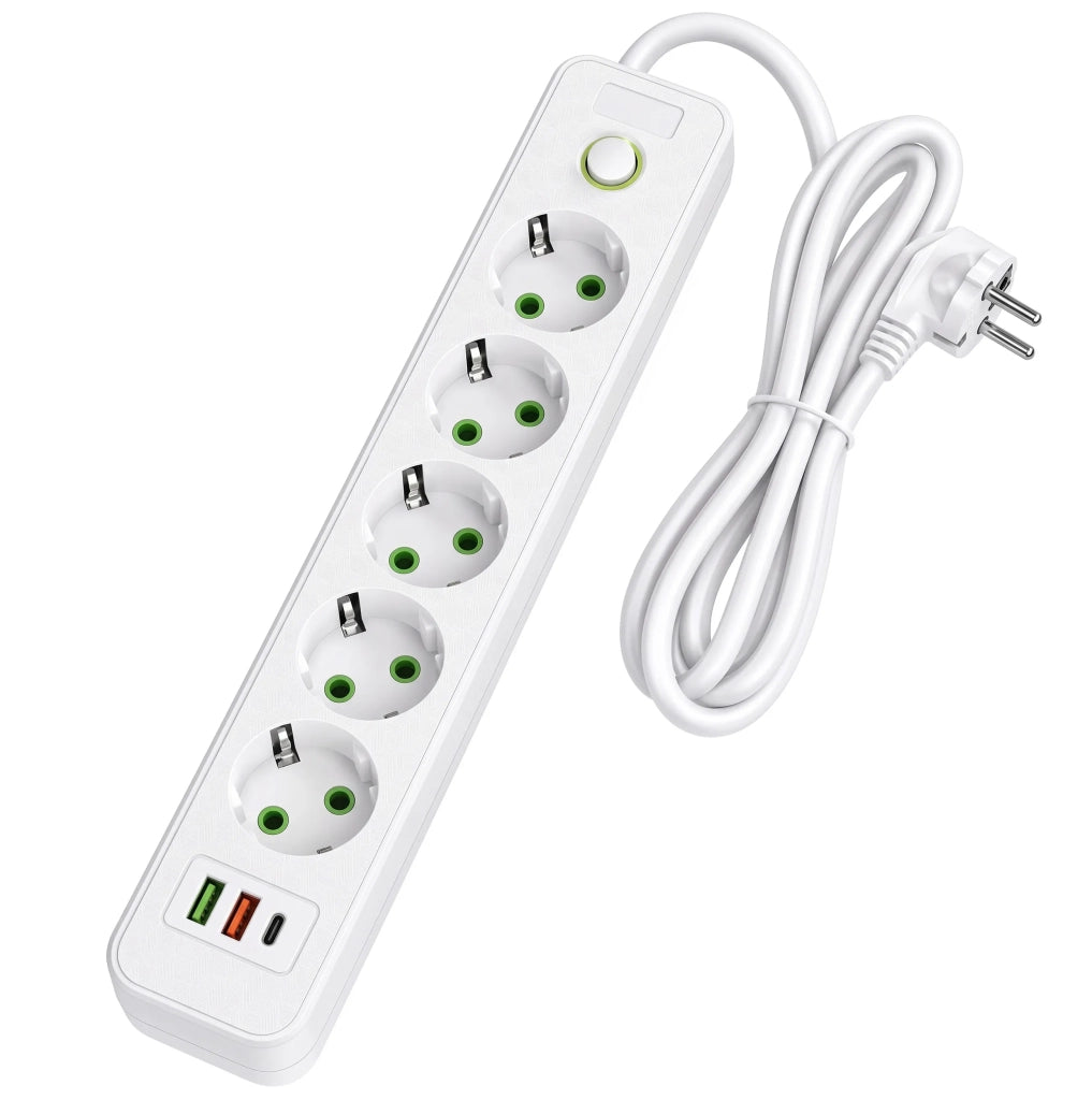 Multipresa Con Prolunga, 5 Prese + 2 Porte Usb-a + Usb-c Jnh023-4a White