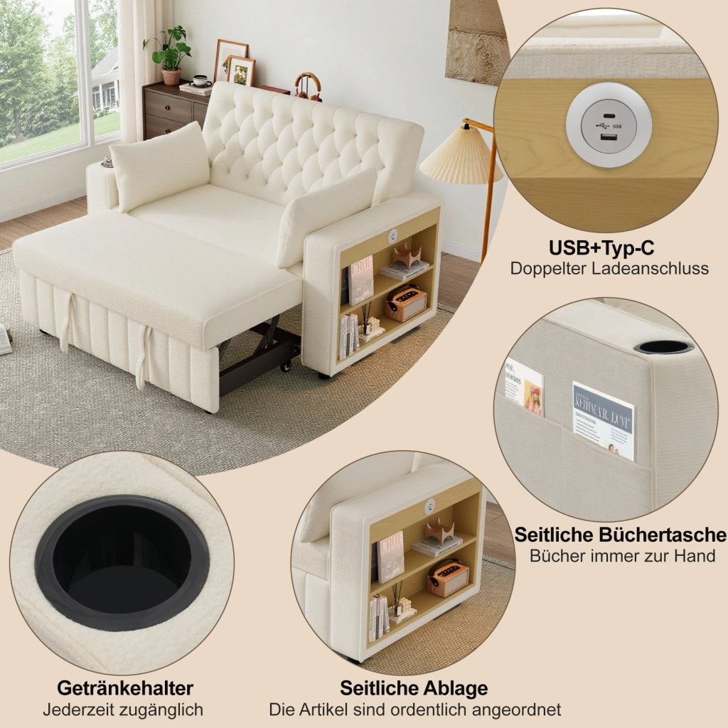 DIVANO LETTO 140x137x84 cm in Chenille Beige, 2 posti, 2 cuscini