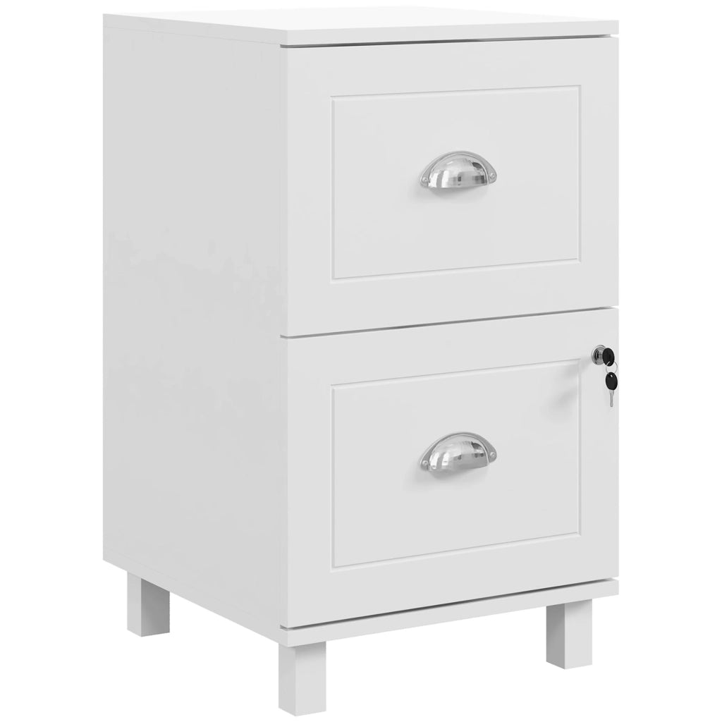 Cassettiera con 2 Cassetti e Serratura ¨C zephmum ¨C Bianco 40x41,5x67,5 cm