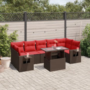 Set Divani da Giardino 8 pz con Cuscini Marrone in Polyrattan 3267784