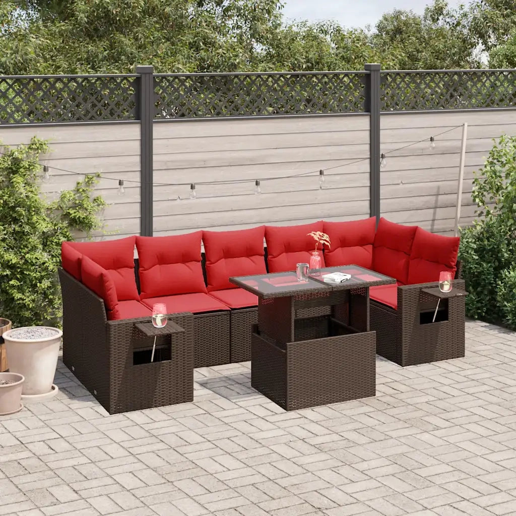 Set Divani da Giardino 8 pz con Cuscini Marrone in Polyrattan 3267784
