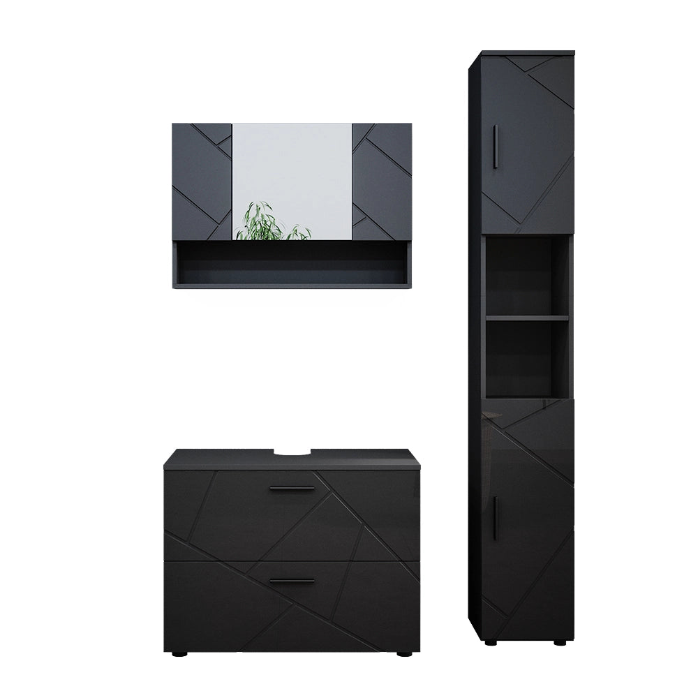 Vicco Set mobili bagno Antracite lucido 3 pezzi, base 80 cm