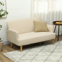 Divano 2 Posti Moderno Effetto Velluto con Imbottitura Spessa, 140x74x79cm, Bianco Crema