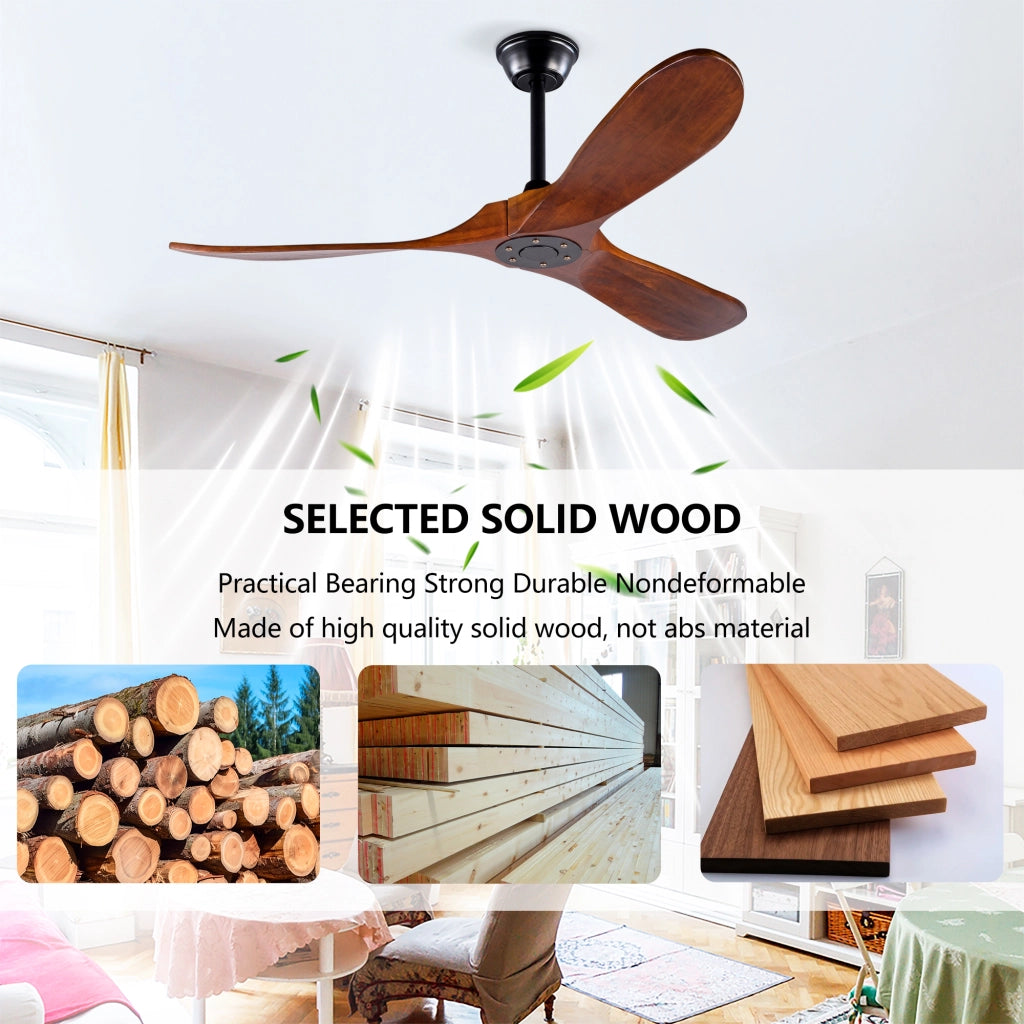Ventilatore a soffitto senza luce a 6 velocità con telecomando motore DC reversibile nero e noce scuro