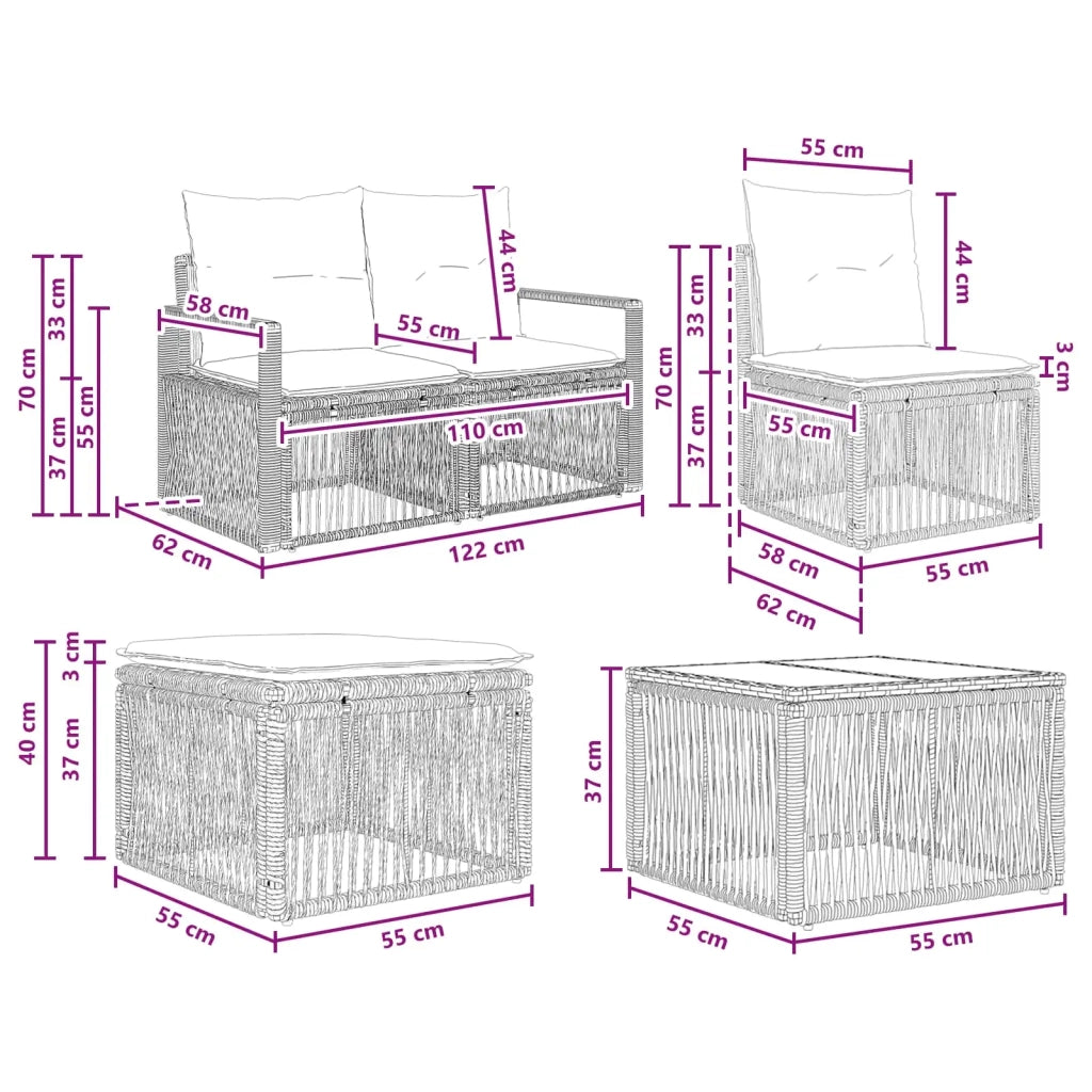 Set Divano da Giardino 8 pcs Beige polyrattan