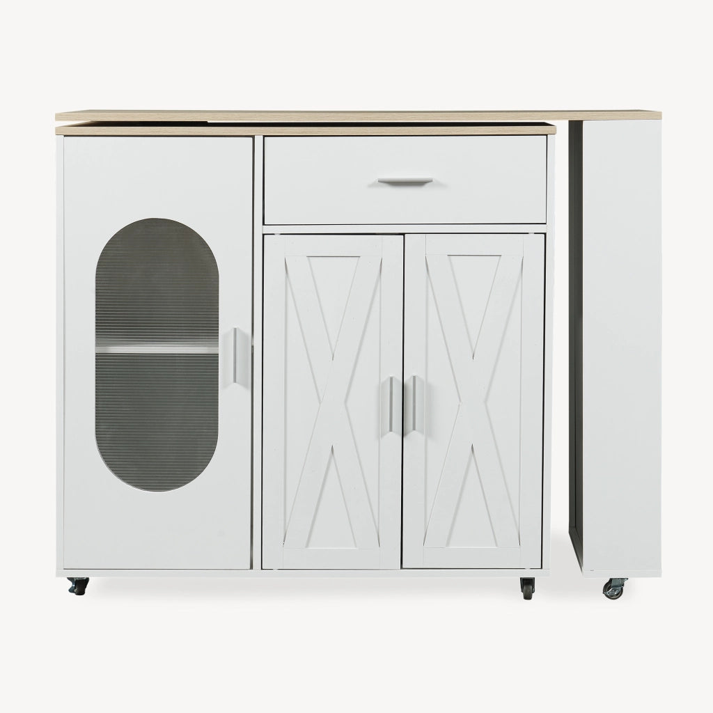 Credenza da Cucina Kudebola con Bancone Estraibile e Girevole 115 x 40 x 94 cm - Effetto Rovere / Bianco [en.casa]