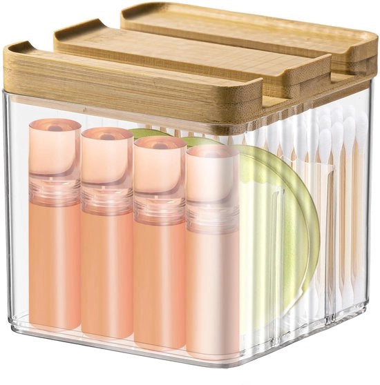 Organizzatore per matite da labbra, scatola di appoggio per scrivania con coperchio e distributore, organizzatore per cosmetici per matite da labbra e piccoli prodotti per la cura della pelle