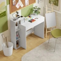 Scrivania PC Moderna con 3 Ripiani Aperti e Cassetto, in Legno Bianco, 100x40x90 cm