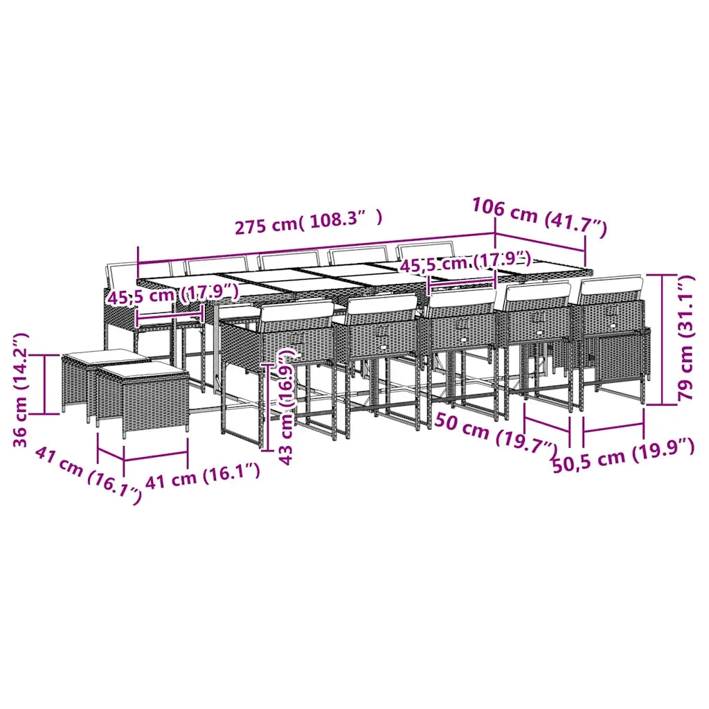 Set da Pranzo da Giardino 15 pz con Cuscini Grigio Polyrattan 3211358