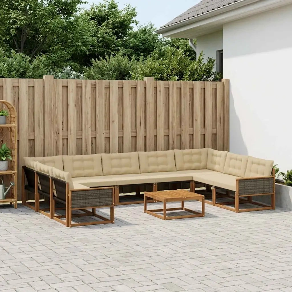 Set di divani da esterno con cuscino 10 pcs Naturale e Beige