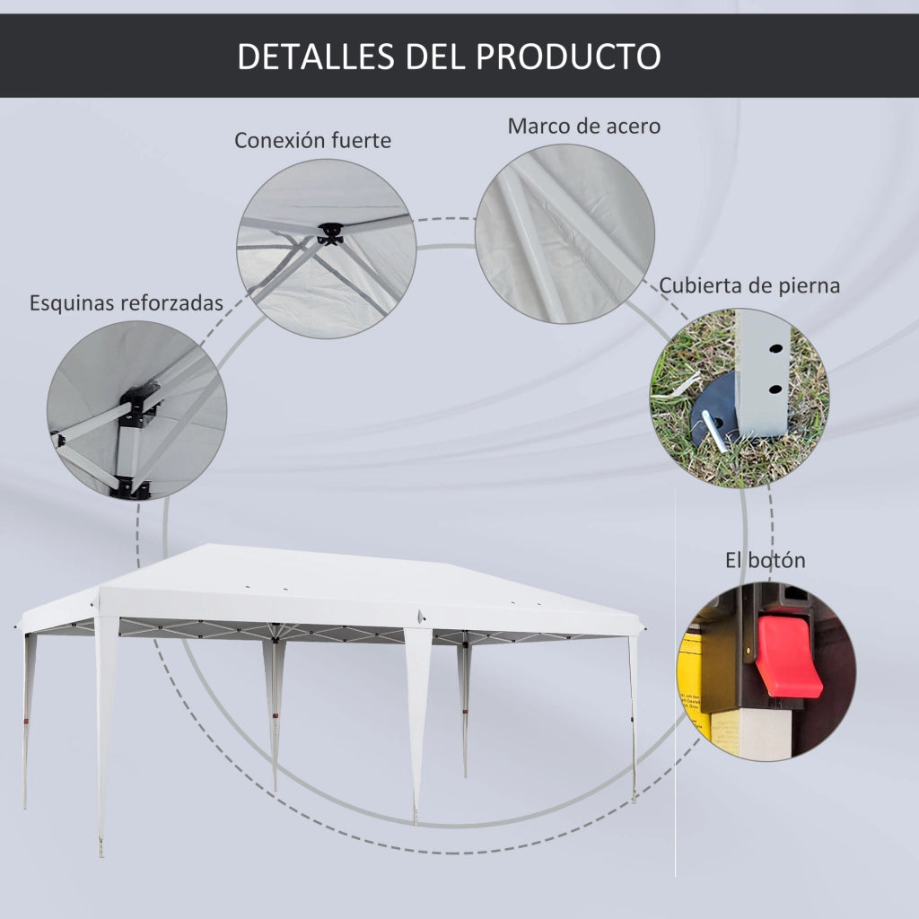 Tenda da Giardino Pieghevole 6x3 m ¨C zephmum ¨C Bianco Acciaio 3 Altezze