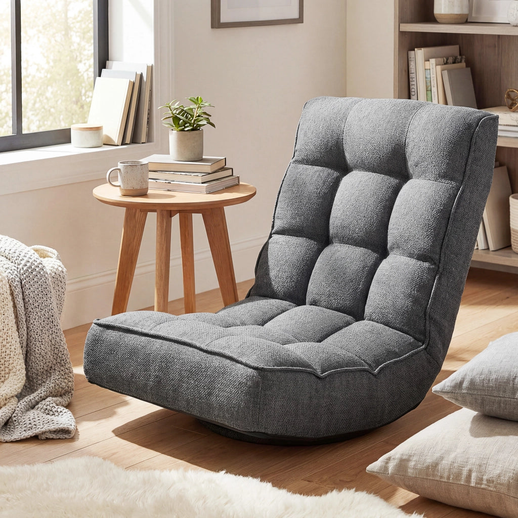 Sedia da Pavimento Girevole 360¡ã con Schienale Regolabile 5 Posizioni ¨C Xylo ¨C Grigio 58x107x79 cm