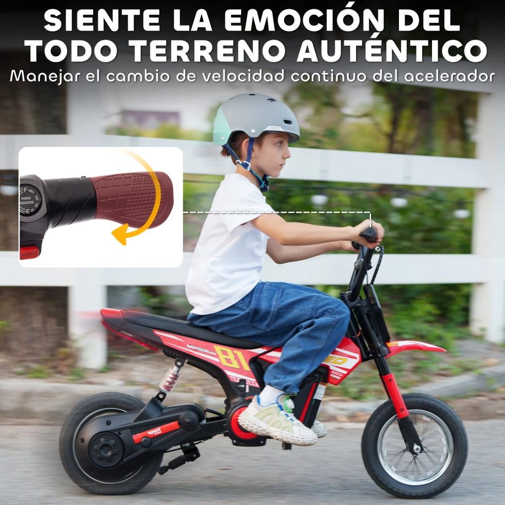 Moto Elettrica per Bambini 24V 250W ¨C Minimal ¨C Rosso 12'' per 8-12 Anni