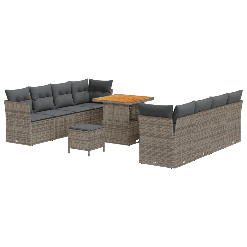Set di divani da giardino 11 pezzi con cuscini grigio polyrattan acacia