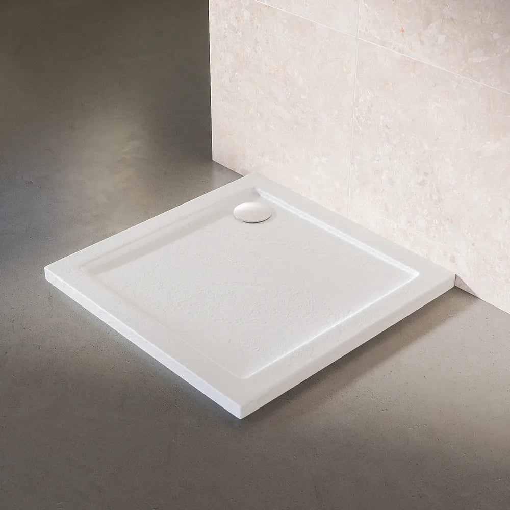Piatto doccia 70x70 effetto pietra bianco in acrilico altezza slim | Petra