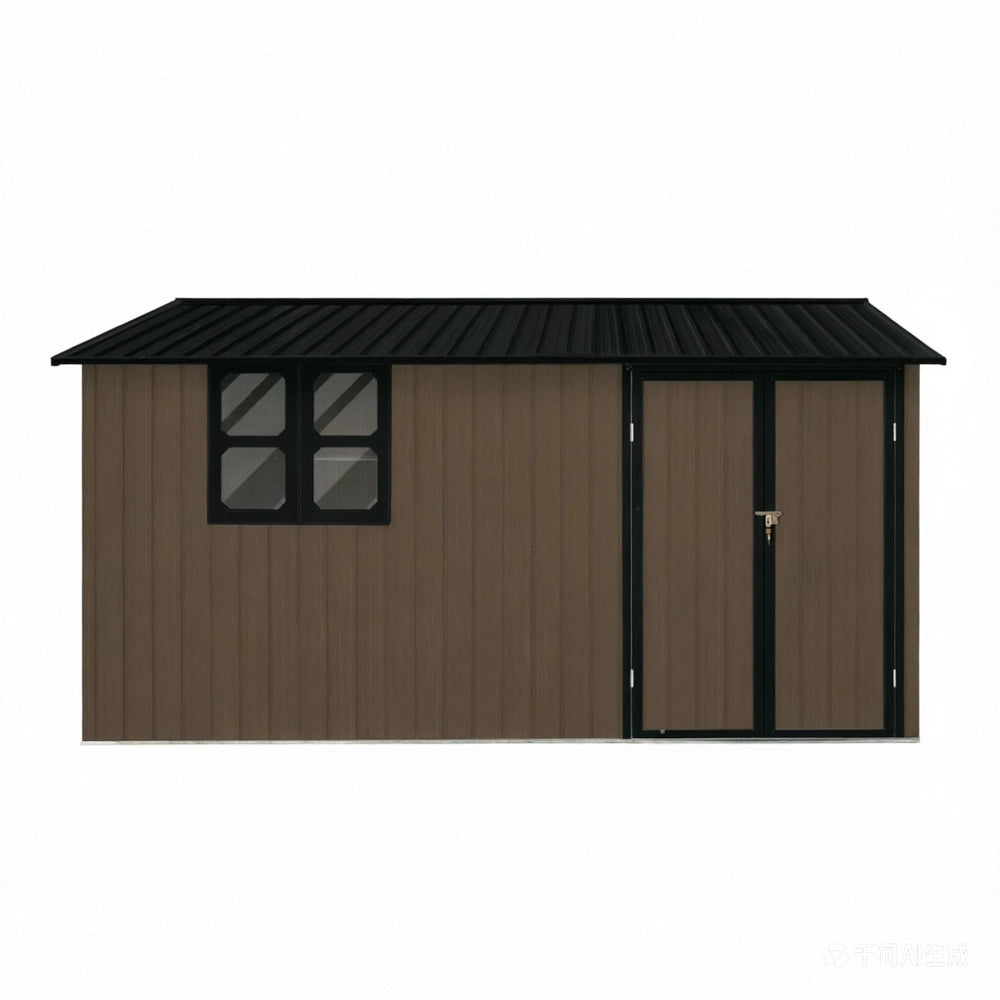 Casetta da Giardino in Metallo con Finestra e Ripiani ¨C MINIMAL ¨C Marrone, 362x285.5 cm