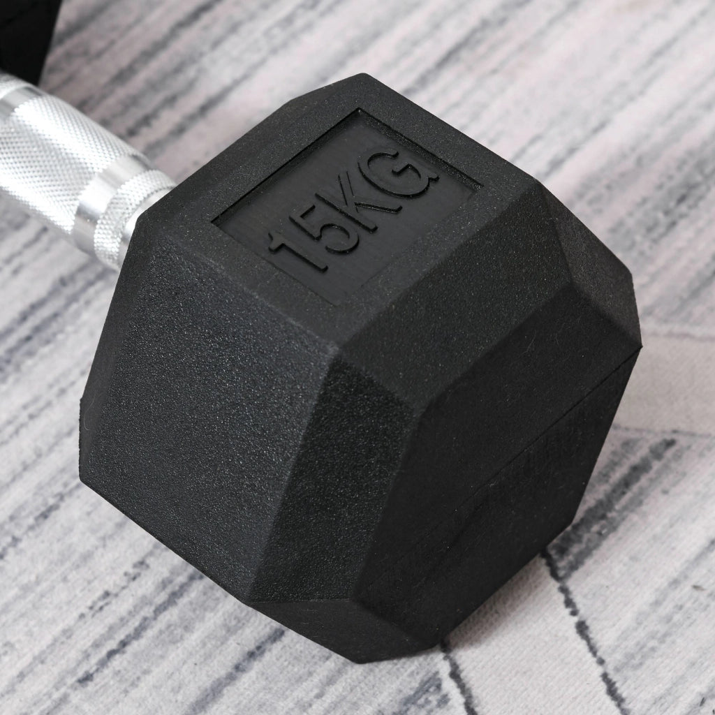 Manubrio 15 kg Esagonale con Impugnatura Antiscivolo Ø15,5 x 33,6 cm in Acciaio e Gomma Nero