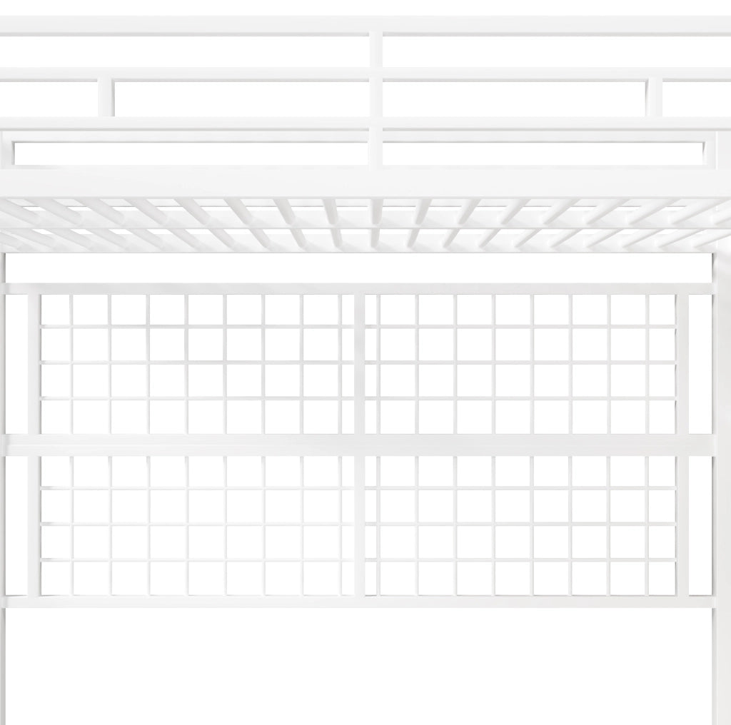 Letto a soppalco 90x200 cm bianco metallo e MDF; scala con armadio e LED
