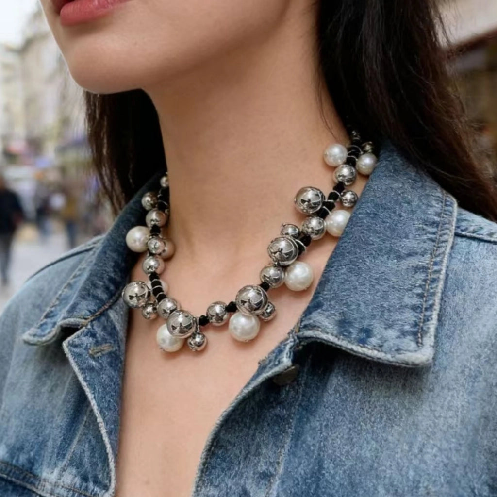 Nuova collana di perle bicolore in argento