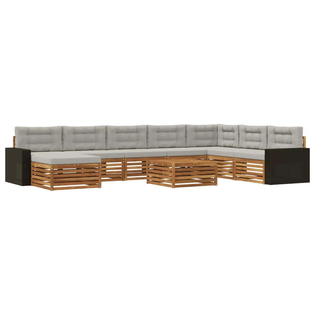 Set di divani da esterno 9 pz Naturale e Grigio Chiaro 3383754