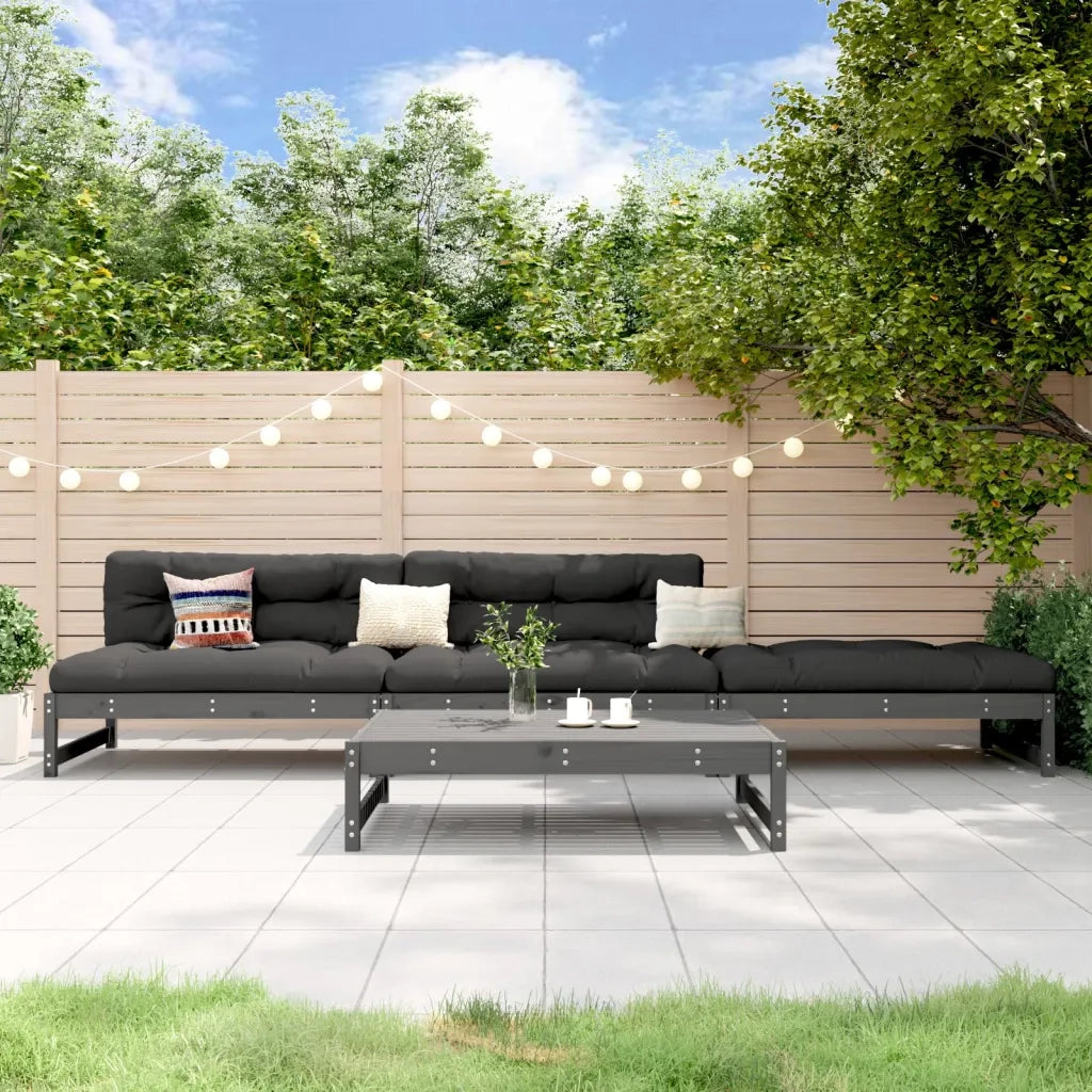 Set Salotto da Giardino 4 pz | Set di Mobili da Esterno Grigio in Legno Massello di Pino