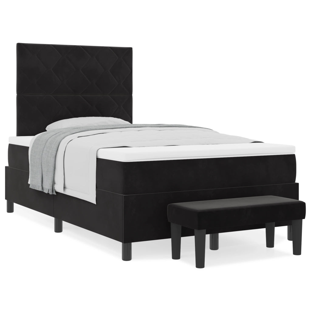 Letto a Molle con Materasso e Panca Nera 120x190 cm Velluto